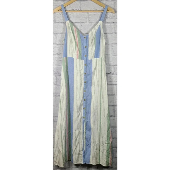 SO Midi Sundress Juniors Size Small Buttons Wide Thin Stripes Smocked Back Rayon - Picture 1 of 5